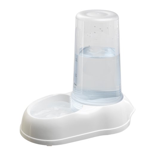 Ferplast Dispensador de Comida, croquetas o Agua para Perros Grandes AZIMUT 5500 5,5 L, Comedero Comida Seca o Agua, Plástico, Depósito Transparente, Base Antideslizante, 23 x 41 x h 37,5 cm Blanco