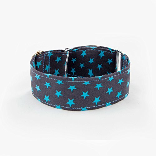 Galguita Amelie, 5cm Ancho Talla L (40cm - 49cm), Collar para Perro antiescape. Estrellas Azules.