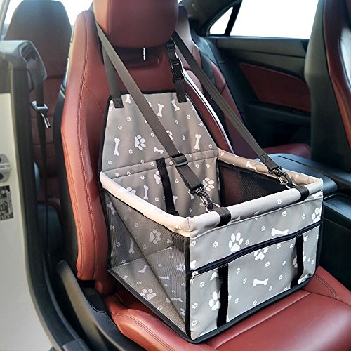 GENORTH Asiento del Coche de Seguridad para Mascotas Perro Gato Plegable Lavable Viaje Bolsas y Otra Mascota Pequeña con Cremallera Bolsillo (Gris)