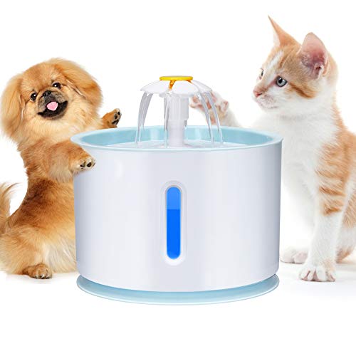 Haofy Fuente de Agua Silenciosa para Mascotas, 2.4L Dispensador de Agua Automático y 3 Modos Ajustables Bebedero Automático Eléctrico para Gato y Perro