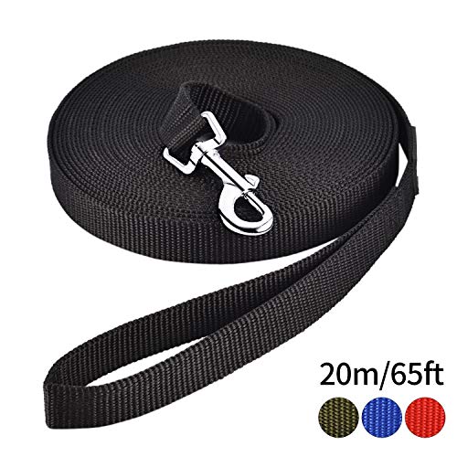 HAPPY HACHI Correa de Adiestramiento para Perros Larga Correas Nylon Resistente para Camping Paseo Longitud 20m Negro