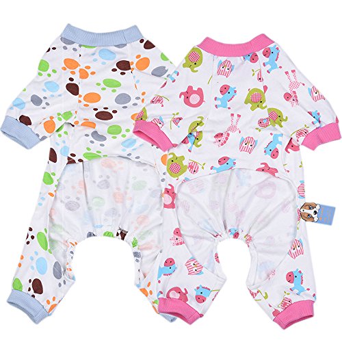 HongYH 2-Pack Ropa para Perros Perros Gatos Onesie Pijamas de Perro Suave Algodón Puppy Rompers Mono de Mascota Acogedor Body para Perros pequeños y Gatos