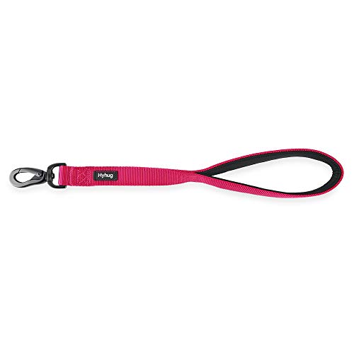 Hyhug Correa Corta de Nylon Resistente de 45,7 cm de Largo con asa Acolchada cómoda y Clip Resistente para Perros Grandes, medianos, para niños y niñas. (Rosa roja)