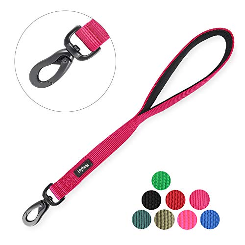 Hyhug Correa Corta de Nylon Resistente de 45,7 cm de Largo con asa Acolchada cómoda y Clip Resistente para Perros Grandes, medianos, para niños y niñas. (Rosa roja)