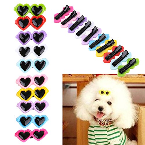 InnerSetting Pinzas para el Pelo de Perro, 10 Unidades/Set de Lazos para Mascotas con Forma de corazón, Gafas de Sol para Mascotas