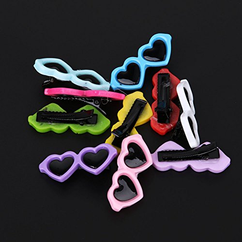 InnerSetting Pinzas para el Pelo de Perro, 10 Unidades/Set de Lazos para Mascotas con Forma de corazón, Gafas de Sol para Mascotas