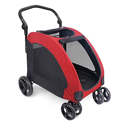 IREENUO Cochecitos para Perros, Plegable Carrito para Perros Viaje Carro Perro con Cuatro Ruedas para Perros Medianos Grandes (Rojo)