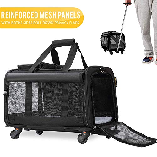 KOPEKS Transportador de Viaje para Mascotas, Bolsa con Manecilla y 4 Ruedas para Transportar Perros, Gatos, Mascotas y Accesorios - Negro