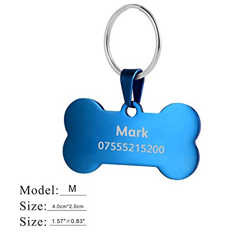 KSZ Etiquetas de identificación para Mascotas de Acero Inoxidable, Etiquetas Personalizadas para Perros y Gatos. Grabado Frontal y Trasero. Múltiples Colores (Azul, Hueso)