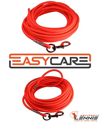 LENNIE Línea de adiestramiento Easycare® 6 mm Redondo, 10 Metros, Naranja neón, sin Lazo de Mano (Impermeable y fácil de Limpiar)