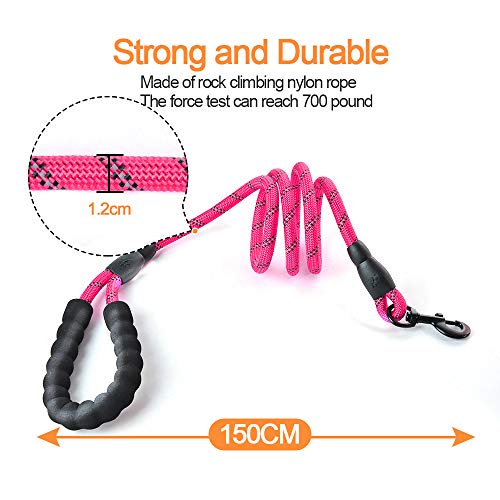 Litthing Correas para Perros Nylon con Mango Acolchado Ajustable Negro Sólido Reflectante 150 cm para Perros Grandes o Medianos Adecuado para Correr Senderismo Correr (Rosa)