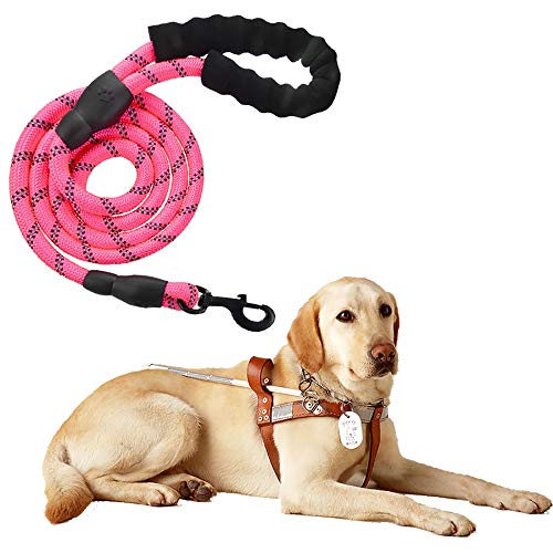 Litthing Correas para Perros Nylon con Mango Acolchado Ajustable Negro Sólido Reflectante 150 cm para Perros Grandes o Medianos Adecuado para Correr Senderismo Correr (Rosa)