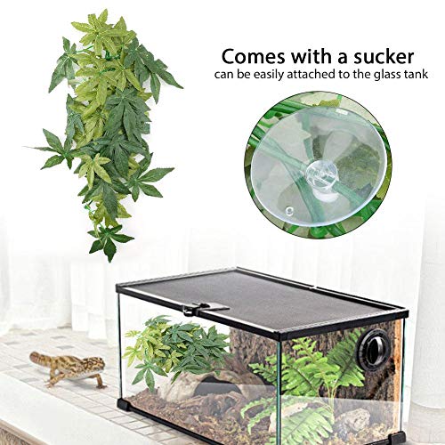 Minnya Reptiles Vid Artificial Plástico Hojas Colgantes Falsas Planta de simulación Verde Reptil Terrario Hábitat Decoración Acuario Adorno de Acuario con una Ventosa (40cm)