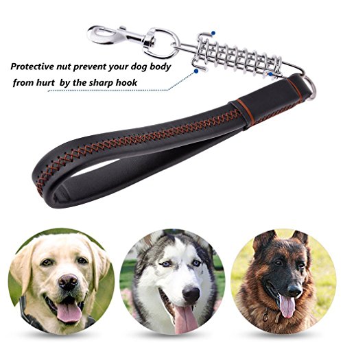 Negro Marrón 12 "de cuero genuino perro corto Leash plomo pesado para perro grande con amortiguador de acero inoxidable choque primavera