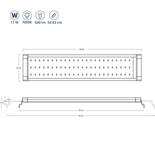 NICREW ClassicLED Luz LED Acuario, Pantalla LED Acuario, Iluminación LED para Acuarios Plantados Lámpara LED para Peceras 53-83 cm, 11W, 7000K