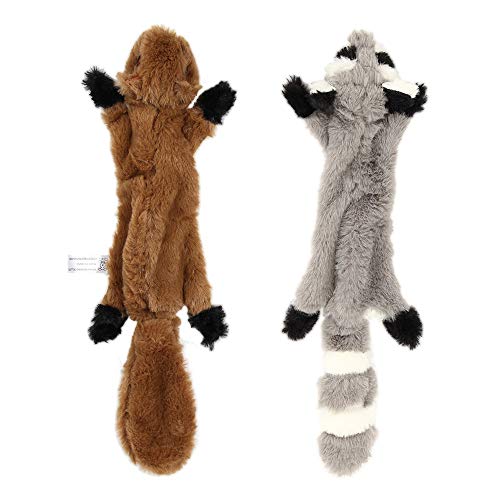 Nollary Perro Squeaky Juguetes sin Relleno, Suave Ardilla y Mapache de Peluche Juguetes con chirriador para Perros Evitar el aburrimiento, 16 Pulgadas, Paquete de 2