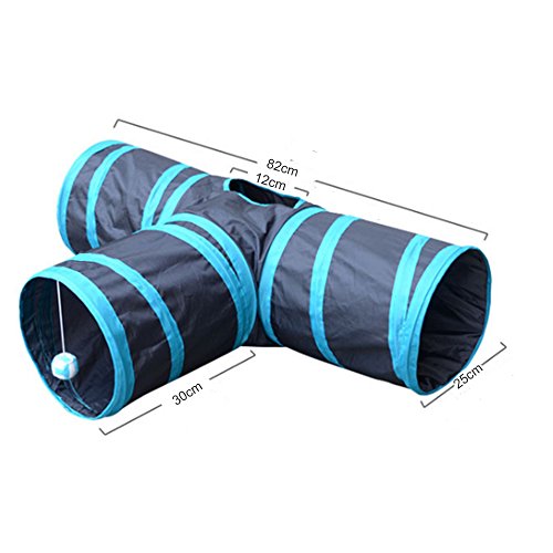 Orchidtent Túnel de Gato - 3 Vías Plegable Juguete del Gato/Divertido Juego Juguete Tubo/Túnel de Juguete con Pelota para Mascota Gatos Conejos Cachorro uso Interior y Exterior