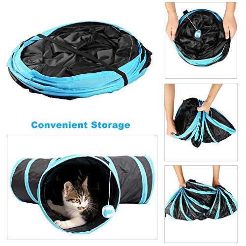 Orchidtent Túnel de Gato - 3 Vías Plegable Juguete del Gato/Divertido Juego Juguete Tubo/Túnel de Juguete con Pelota para Mascota Gatos Conejos Cachorro uso Interior y Exterior