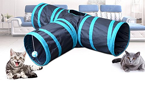 Orchidtent Túnel de Gato - 3 Vías Plegable Juguete del Gato/Divertido Juego Juguete Tubo/Túnel de Juguete con Pelota para Mascota Gatos Conejos Cachorro uso Interior y Exterior