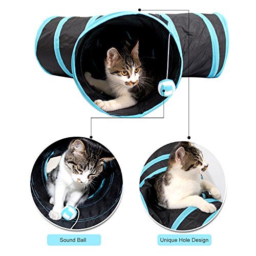 Orchidtent Túnel de Gato - 3 Vías Plegable Juguete del Gato/Divertido Juego Juguete Tubo/Túnel de Juguete con Pelota para Mascota Gatos Conejos Cachorro uso Interior y Exterior