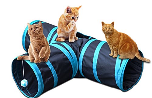 Orchidtent Túnel de Gato - 3 Vías Plegable Juguete del Gato/Divertido Juego Juguete Tubo/Túnel de Juguete con Pelota para Mascota Gatos Conejos Cachorro uso Interior y Exterior