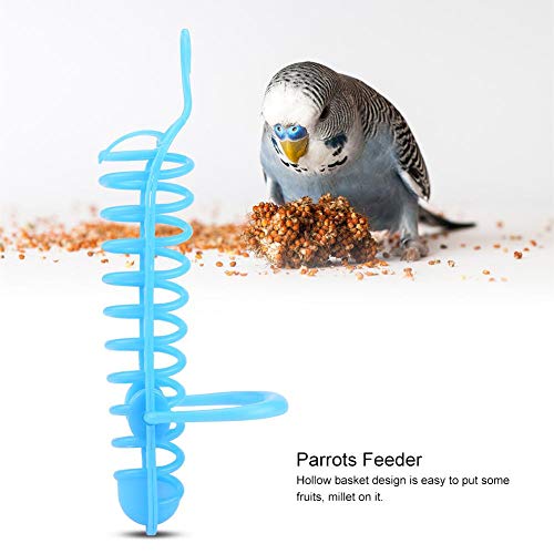 Pangding Canasta comedero para pájaros, Soporte de Percha de plástico para alimentación de Frutas, Percha para Mascotas, Loros, pinzón, Suministros(Azul)