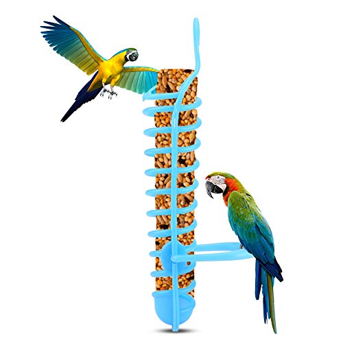 Pangding Canasta comedero para pájaros, Soporte de Percha de plástico para alimentación de Frutas, Percha para Mascotas, Loros, pinzón, Suministros(Azul)