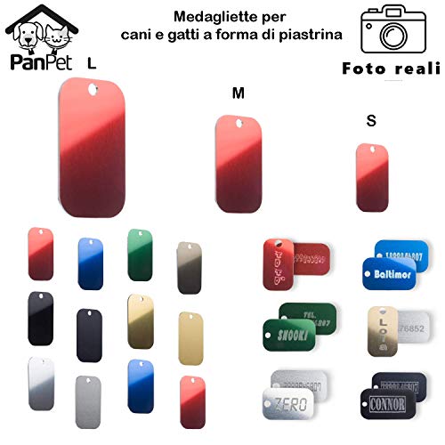 PanPet Etiqueta para Perros y Gatos en Forma de Placa Militar en Aluminio anodizado + Grabado Personalizado Gratuito en Ambos Lados + Anillo Gratis (S (pequeño), Negro Brillante)