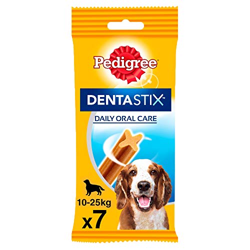 Pedigree Pack de 7 Dentastix de uso diario para la limpieza dental de perros medianos (Pack de 10)