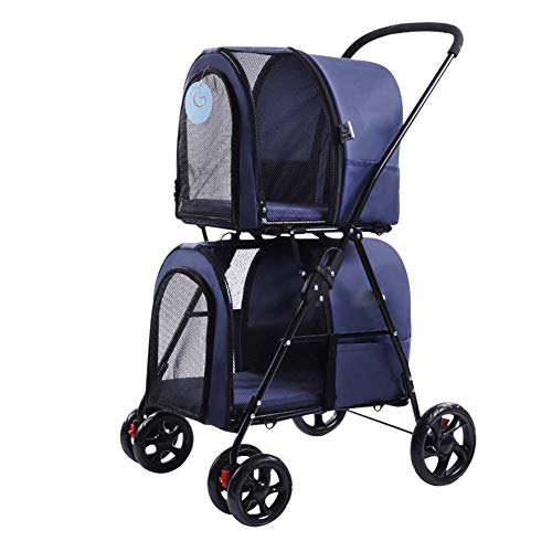 Pet trolley-MNN Cochecito Plegable Portátil Mascotas Doble Capa, para 2 Perros con Cuatro Ruedas, Venta Cochecitos Separables Viajes Al Aire Libre, 51 * 74 * 107 Cm 10.8 (Color : Blue)