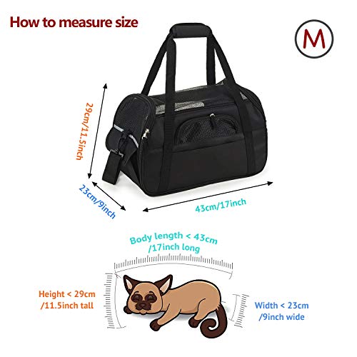 Petcomer Transportín para Perros Y Gatos Portador del Mascota Bolsa de Malla Transpirable de Viaje Bolso de Hombro(Negro, M 43x23x29 cm)