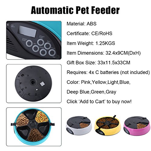 PETCUTE Comedero Automático Gatos Comedero Automático para Perros Dispensador Comida Gatos Alimentador automático de Mascotas 6 Veces/día