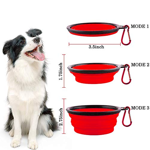 Powerking Botella de Agua para Perro, 350ml 2 en 1 PP para Mascotas, y Botella para Perro con 250 g Contenedor de alimento para Mascotas para Caminar/Viajar, tazones Plegables para Perros(Rojo)