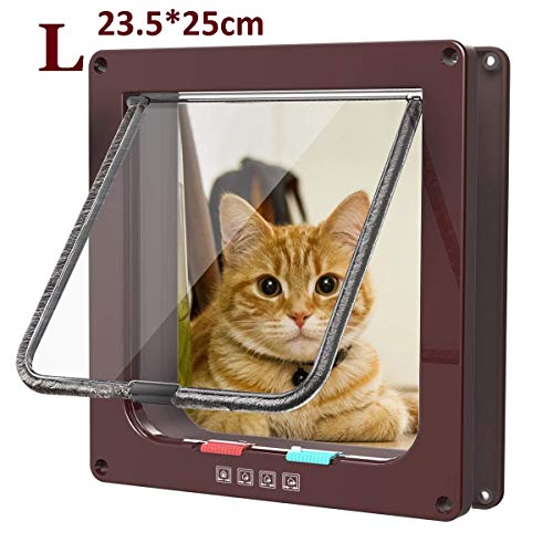 Pujuas - Puerta para Gato con Cierre magnético de 4 vías, Puerta para Mascotas para Gatos y Perros pequeños, Puerta para Gatos con túnel (L, Marrón)