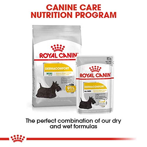 ROYAL CANIN Alimento húmedo DERMACOMFORT Paté para Perros con Pieles Sensibles, Caja Completa 12 x Sobres 85g