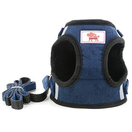 SELMAI Arnés de Malla para Gatos Perros Pequeños No Tirar No Estrangular A Prueba de Escape Chaleco Arnés para Cachorro Correa Ajustable para Gatito Caminando Suave Material de Pana,Azul,M