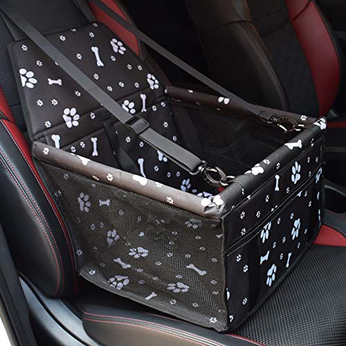 Slopow Asiento del Coche de Seguridad para Perro y Gato Mascotas Cubierta de Asiento Impermeable de Automóvil para Mascota Funda Protector de Coche Plegable con Cinturón de Seguridad (Negro & Blanco)