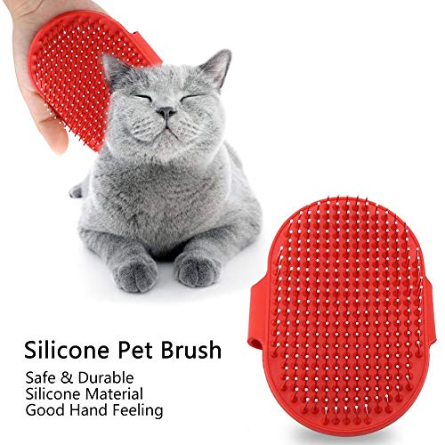 Smandy Cepillo de Silicona para Mascotas Masaje para Mascotas Baño Champú Cepillo Perros Gatos Limpieza Masaje Peine Cabeza Redonda Dientes Cepillos de Aseo para Cabello Largo y Corto(Rojo)