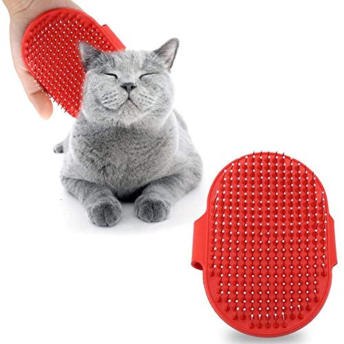 Smandy Cepillo de Silicona para Mascotas Masaje para Mascotas Baño Champú Cepillo Perros Gatos Limpieza Masaje Peine Cabeza Redonda Dientes Cepillos de Aseo para Cabello Largo y Corto(Rojo)