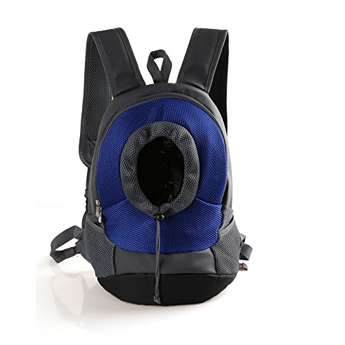 Tineer Al Aire Libre Transpirable Pet Dog Carrier Mochila Nylon Bolsa Delantera portátil de Viaje Pet Dog Bag Ajustable Malla de Hombro Pet Mochila Pet Head out (S, Azul)