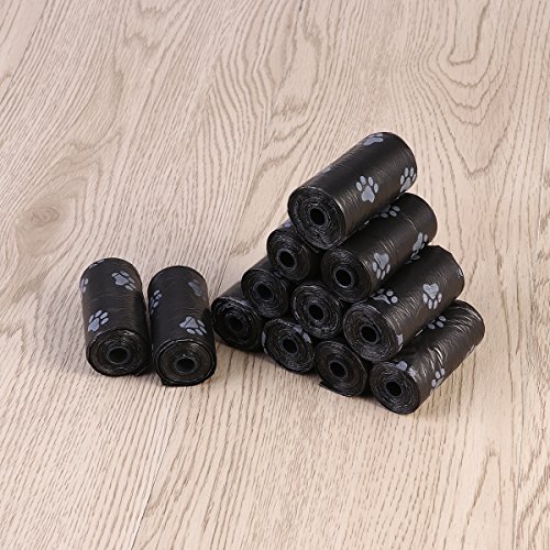 UEETEK Bolsas para cacas Perros Gatos Animal Domestico Negro 12 Rollos (180 Bolsas en Total)