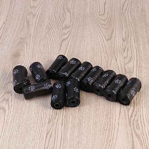 UEETEK Bolsas para cacas Perros Gatos Animal Domestico Negro 12 Rollos (180 Bolsas en Total)