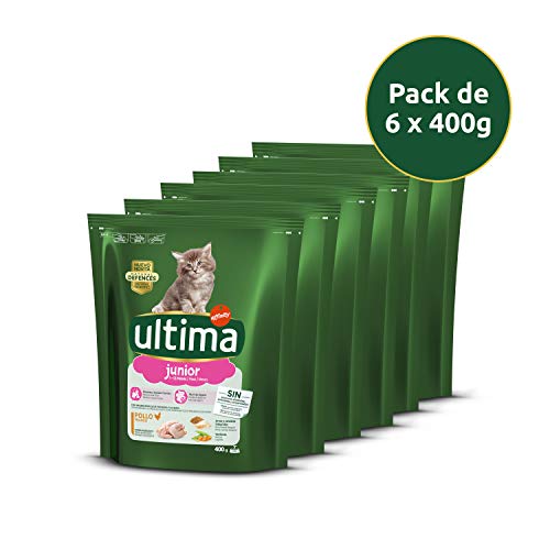 ultima Pienso para Gatos Junior de 2 a 12 Meses con Pollo, Pack de 6 x 400 gr - Total 2.4 kg