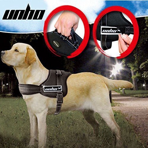 UNHO Arnés de Perro Cómodo Sin cinturón Collar Chaleco para Mascotas en el Pecho Material Duradero Transpirable Fácil de Andar Busto 50-60cm Tamaño XS Cloro Negro