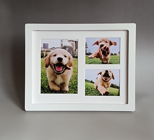 Vankee Marco para Foto Blanco, Marco Doble para Foto y Huella de Pie para Perro y Gato, Decoraciones para Pared y Mesa con Kit de Impresión de Arcilla -Blanco/Blanco