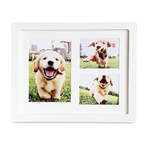 Vankee Marco para Foto Blanco, Marco Doble para Foto y Huella de Pie para Perro y Gato, Decoraciones para Pared y Mesa con Kit de Impresión de Arcilla -Blanco/Blanco