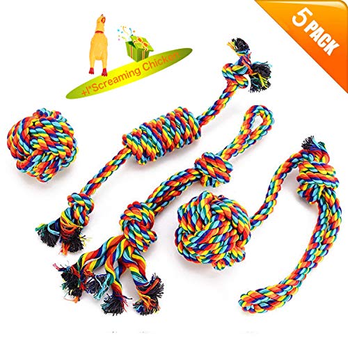 VIEWLON Juego de Juguetes para Perros, Juego de Juguetes solitarios Durable para Masticar, Mantenga a Sus Perritos saludables, Mejor para Cachorros pequeños y medianos (4pcs).