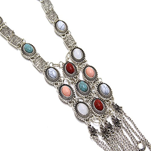 Vintage retro Rhinestone plata dorada turquesa Boho Bohemia larga declaración étnica tribal collar para las mujeres