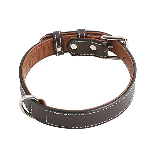 Vivifying Collar de piel auténtica para perro, duradero y cómodo, ajustable entre 36,3 y 46,7 cm, de color marrón oscuro