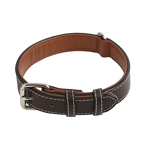 Vivifying Collar de piel auténtica para perro, duradero y cómodo, ajustable entre 36,3 y 46,7 cm, de color marrón oscuro